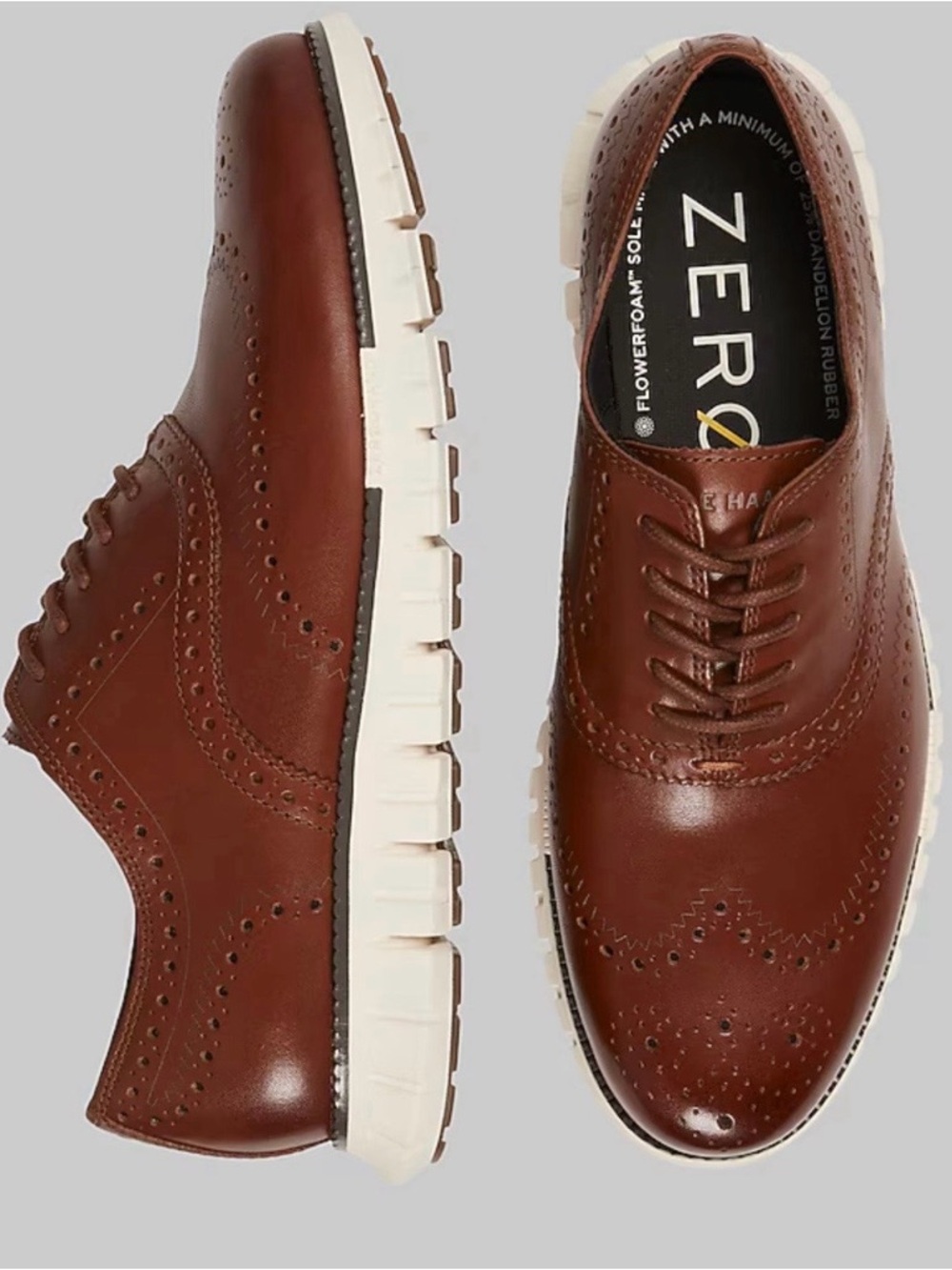 Cole Haan Brown Leather Wingtip Oxford with White Sole